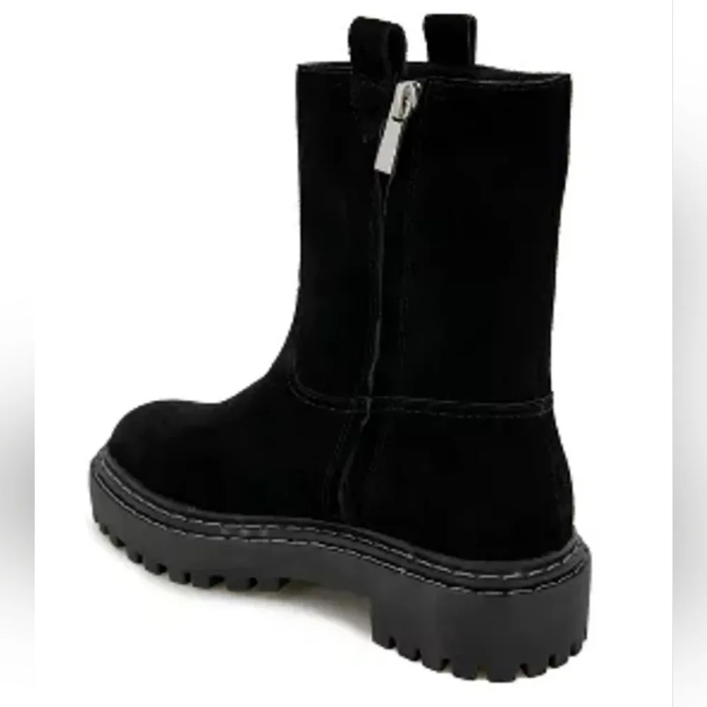 Splendid Adria Sleek Black Genuine Suede Leather Combat Boot Chunky Winter Boots